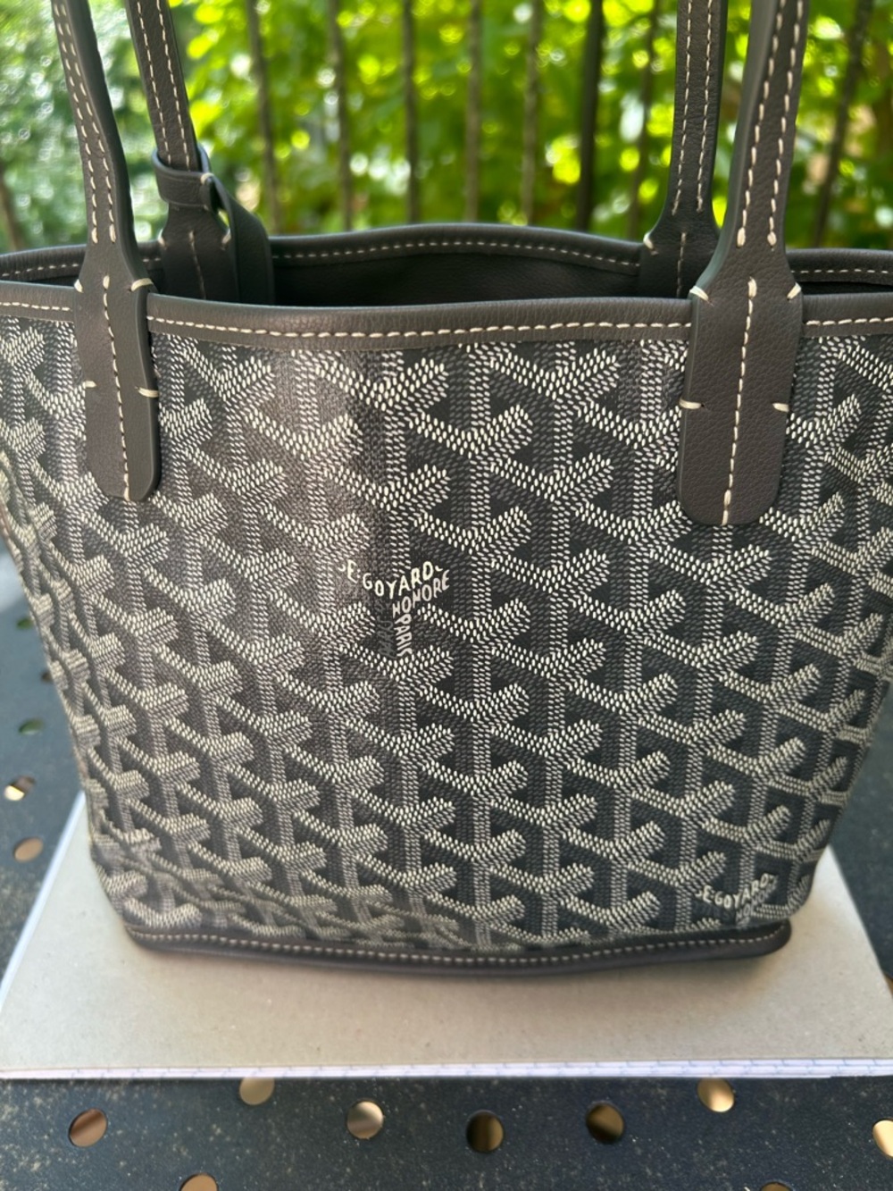 Goyard Anjou Mini Reversible Tote in Gray and White Goyardine and Gray Leather - Picture 4 of 16
